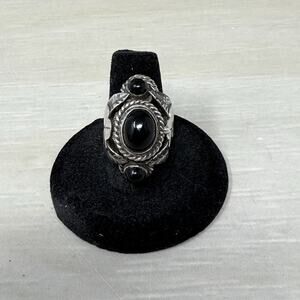 Taxco Mexico Sterling Silver 925 Poison Ring Adjustable Black Onyx Cabochon 12g